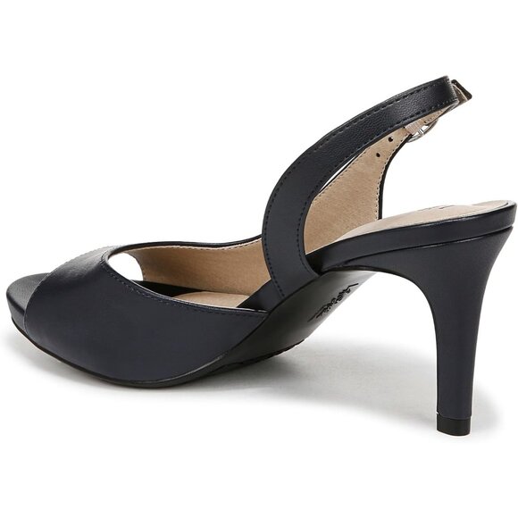 LifeStride Womens Lux Navy Faux Leather Slingback Peep Toe Pumps Heeled Sandal - Picture 8 of 9